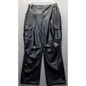 7 For All Mankind Faux Leather Cargo Pants Men M Black Fleece Lined Straight Leg